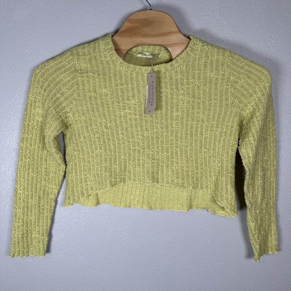 NEW Cut Loose Womens Size Medium Yellow Linen‎ Blend Cropped Sweater Boucle